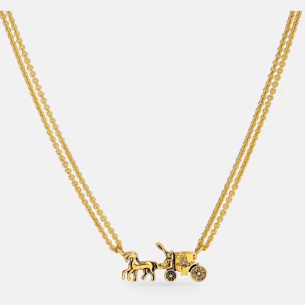 Brand New Coach Horse and Carriage Double Chain Necklace